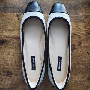Nine West, Ollin Square Toe Dress Flats, Size 8.5, Color Light Neutral & Black